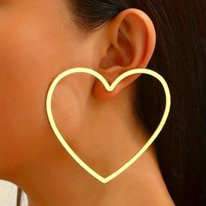 Golden Hollow Heart Stud Earrings Simple Classic Style